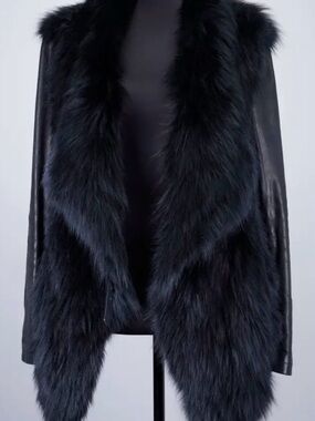 Barbara Bui Black Fur Jacket with lamb leather sleeves. Size 38 or S.